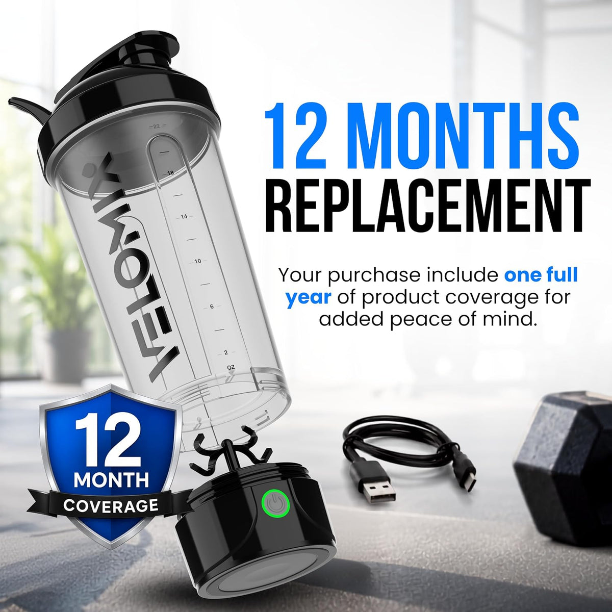 24Oz Electric Protein Shaker Bottle for Protein Mixes, Transparent