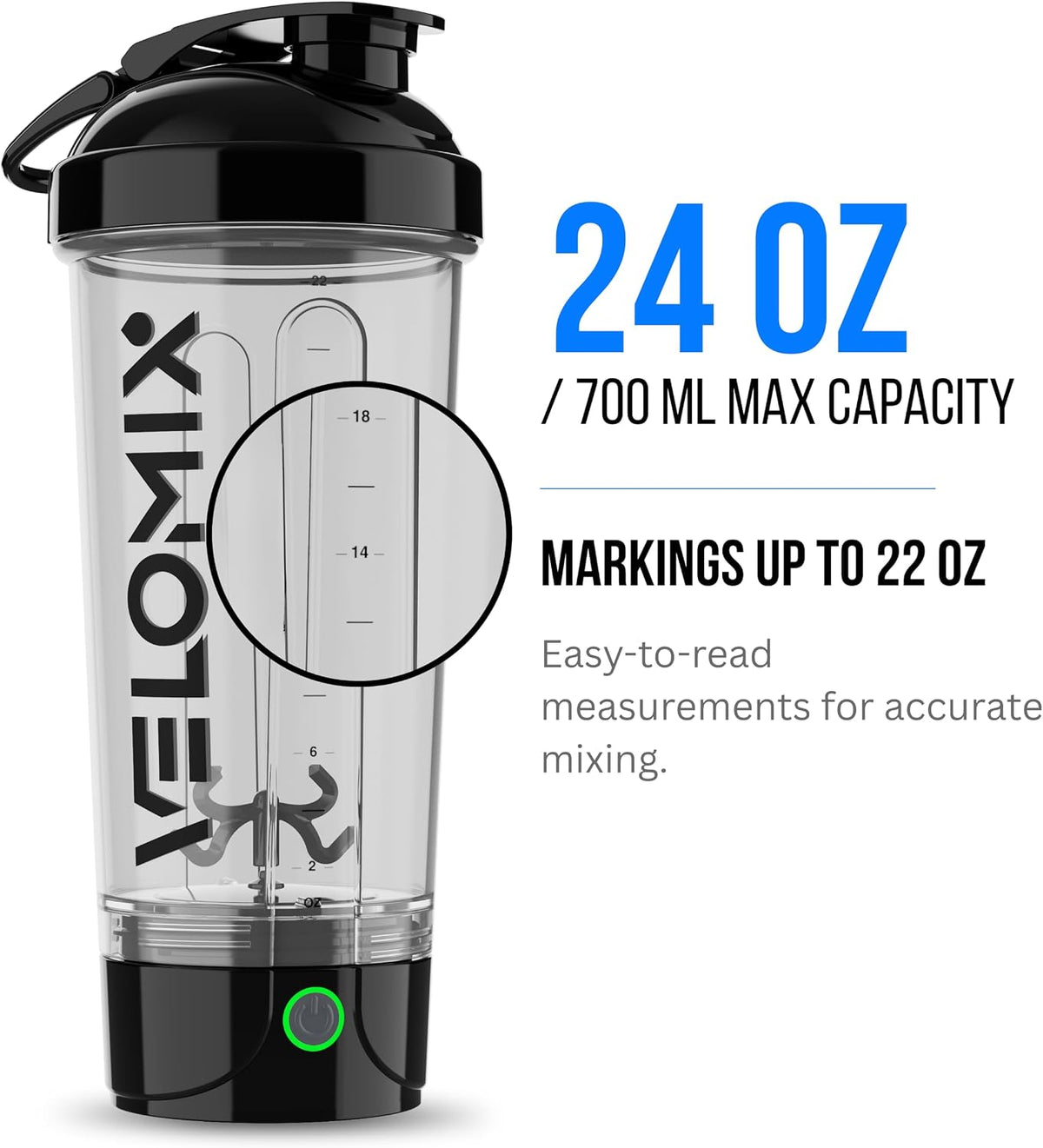 24Oz Electric Protein Shaker Bottle for Protein Mixes, Transparent